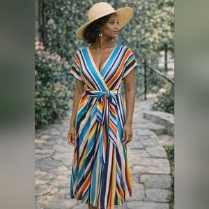 Eloquii Vibrant Multicolor Striped Maxi Dress, size 14
